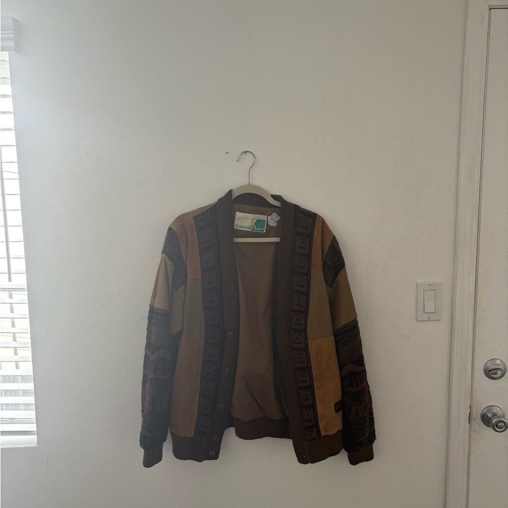 Men's Brown Geometric Bomber Jacket